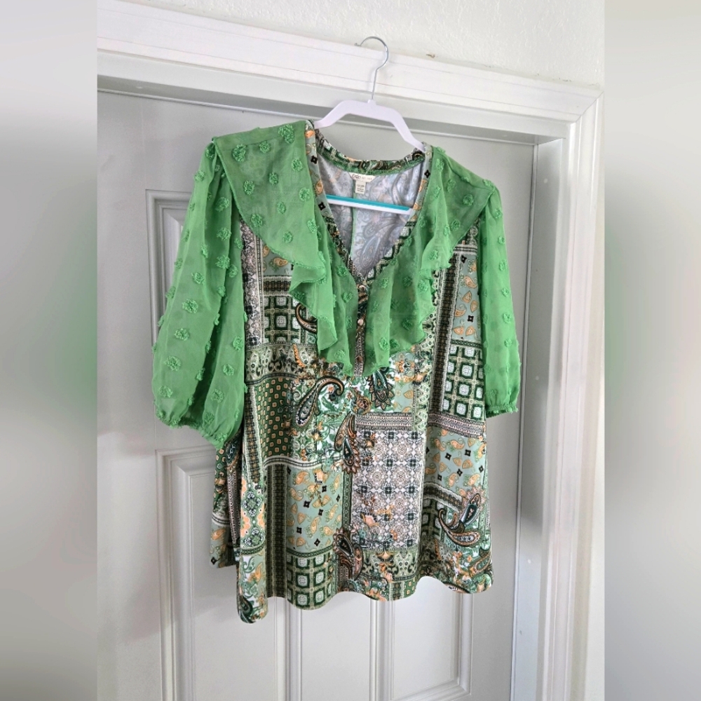 CATO Plus Size Blouse with Sheer Sleeves • Size 22-24